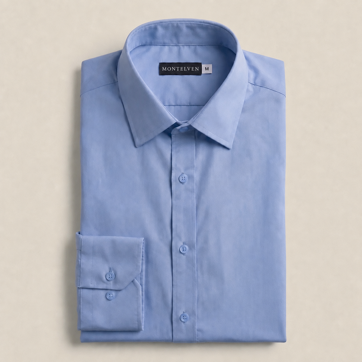 Folded Montelven Glatt light-blue shirt with Montelven label