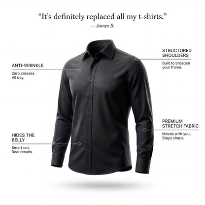 Montelven Glatt black wrinkle-free shirt with key comfort features