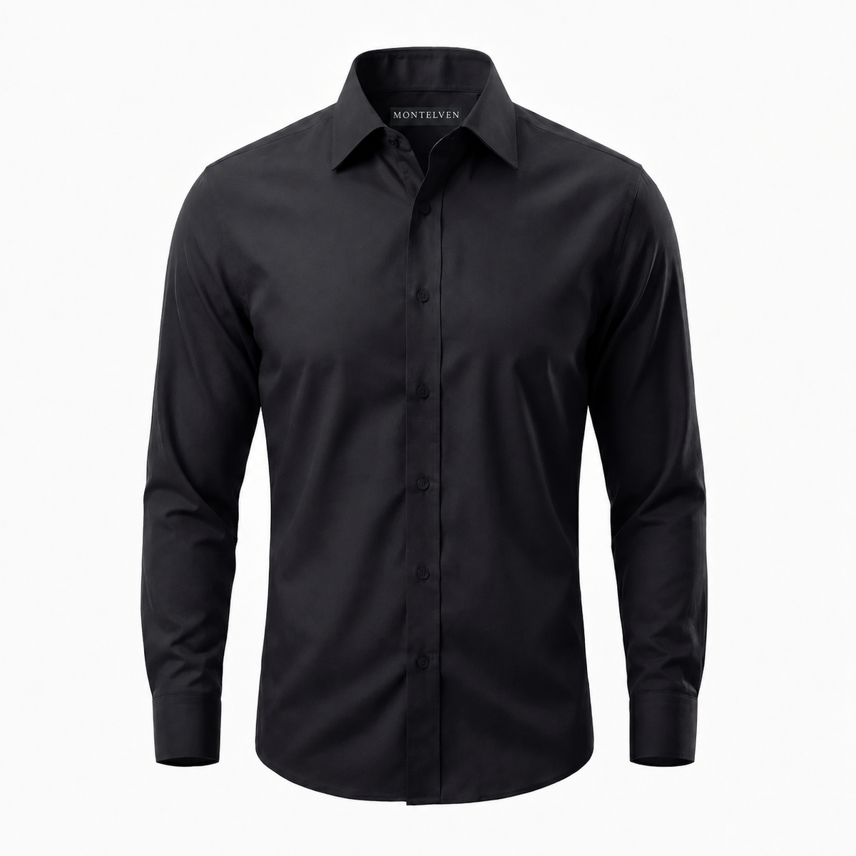 Montelven Glatt black wrinkle-free shirt with Montelven neck label